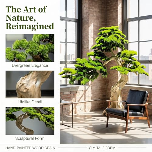Large Artificial Bonsai Tree - Faux Plants Indoor Podocarpus Tree, Realistic Guest-Greeting Pine Decor for Home Office, Living Room, Farmhouse Zen Decor (7FT) - size: 6ft 6in