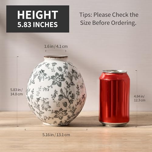5.83 Inch Vintage Gray Chinoiserie Floral Vase, Antique Rustic Ceramic Vase for Home Decor, Living Room, Bookshelf, Office, Entryway, Garden, Chinoiserie Decor, Tuscan Decor - color: Gray Chinoiserie Floral- 5.83"