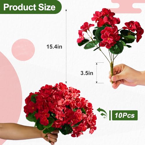 Artificial Crabapple Flowers for Outdoor 10 Pcs Artificial Chinese Flower Fake Flowers with Stems Silk Realistic Floral Arrangement for Front Door Porch Planter Patio Balcony (Red) - color: Red