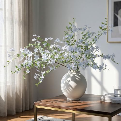 Fake Flowers, 3 Pcs Artificial Flowers Greenery Stems Faux Greenery Stems Branches for Vases Realistic Silk Real Touch Spring Greenery Stems Bulk Bedroom Office Wedding Table Summer Home Decor - color: Blue