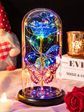 Pusuny Mothers Day Flowers Gifts for Mom Women Birthday Gift Galaxy Glass Rose Eternal Crystal Flowers Rose in Glass Dome with Butterfly Mother's Day Roses Gifts for Mom Daughter Wife Grandma Blue - color: C Blue