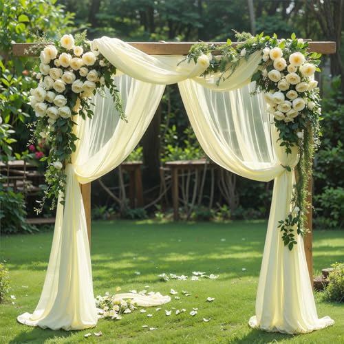 Wedding Arch Draping Fabric, 1 Panel 18FT Ivory Sheer Backdrop Curtain Chiffon Fabric Drapery Voile Scarf Draping Panels for Wedding Archway Ceremony Curtain Valance Party Decoration - color: Ivory Drapes Curtain, size: (1 Panel )6 Yards/18ft