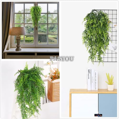 Artificial Boston Hanging Plants, Fake Ferns Ivy Plastic Plant Vine Faux Leaves UV Resistant Vines Greenery for Indoor Outdoor Bathroom Decor Office Garden Party Wedding DIY Decoration 4 Pack - color: Boston Fern Vine/ 4 Pack
