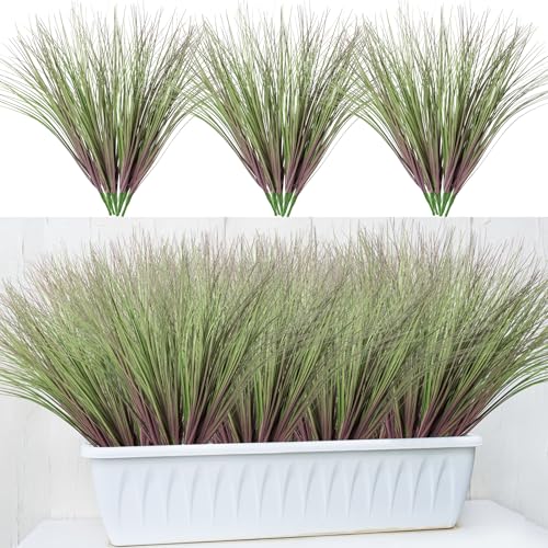 Ttranewsoo Fake Grass Artificial Grass Greenery Stems Fall Flowers Artificial Shrubs Wheat Grass Greenery Home Decor Artificial Plants Ornamental Grass Outdoor Fake Grass Leaves(24pcs) Purple-Green - color: Purple Green24