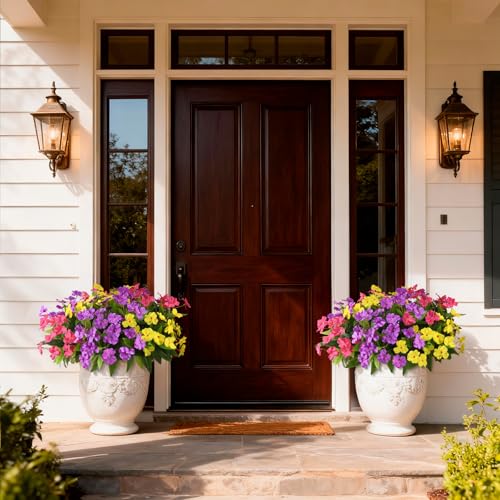 Hommyea Artificial Fake Flowers for Outdoor, 6 Bundles UV Resistant Faux Plants Decoration Silk Flowers No Fade Plastic Flowers for Outside Planters Home Porch Patio Yard Garden Decor - color: Rose Purple Yellow