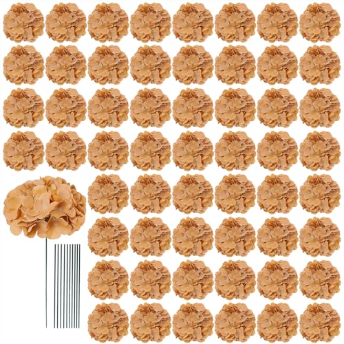 AVIVIHO 65pcs Fake Flowers Brown Hydrangea Artificial Flowers Bulk (Not Squished, No Steaming Need) Silk Flowers with Stems for Wedding Decor,Home,Baby Shower,Table Centerpieces Decoration - color: Brown, size: Medium