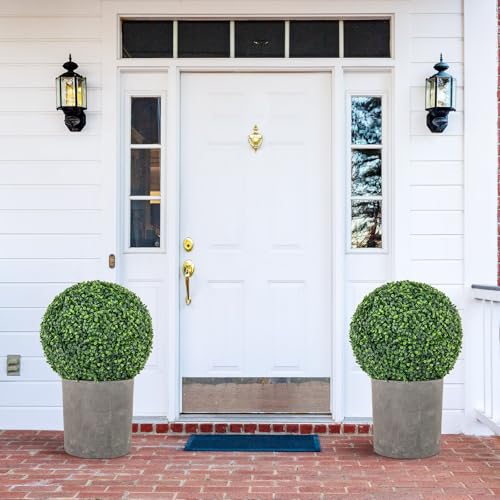 Goplus 2 PCS 16 Inch Artificial Plant Topiary Ball, Round Faux Boxwood Balls Outdoor, Fake Plant Sphere for Front Door, Porch, Backyard, Balcony, Patio, Garden, Wedding and Home Décor - size: 16 Inch