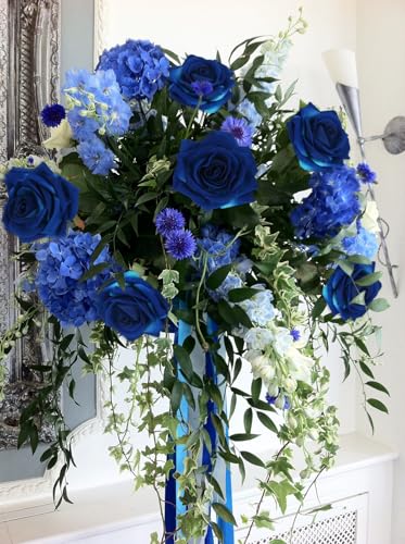 Blue Artificial Roses 16pcs Velvet Royal Blue Roses Silk Flowers 3.94" Fake Blue Roses Artificial Flowers for Wedding Flowers for Centerpieces Home Party Decor (Royal Blue) - color: 3.94" Royal Blue