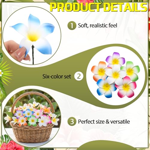 Tigeen 30 Pcs Hawaiian Plumeria Frangipani Artificial Flowers Fake Tropical Flowers with Stems for DIY Birthday Gifts Wedding Home Hawaiian Party Decor Table Centerpiece (Multicolored) - color: Multicolored