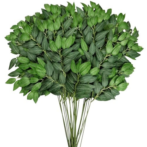 48 PCS Artificial Italian Ruscus Greenery - Fake Silk Green Leaf Stems for DIY Wedding Arrangements Garland Arch Bouquet Table Centerpieces Fireplace Hearth Decorations