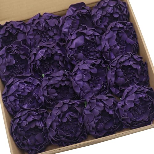Artificial Flowers 16PCS 4" Deep Purple Blooming Peonies Fake Roses with Stem for DIY Wedding Bouquets Centerpieces Baby Shower Party Home Decorations - color: Deep Purple