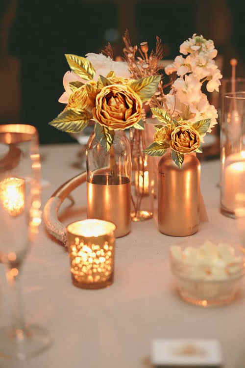 100pcs Bulk Rose Gold Leaves Artificial Greenery Fake Rose Leaves for DIY Wedding Bouquets Centerpieces Party Decorations - color: 100pcs Gold