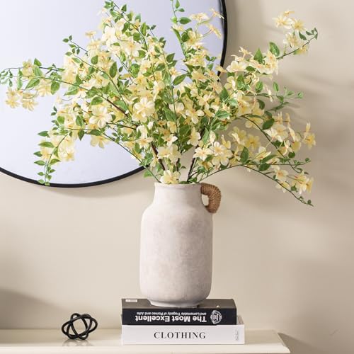 Ceramic Flower Vase Home Decor - 10.6 inch Tall Large White Rustic Table Flowers Vases with Handle Living Room Bedroom Plant Decoration Farmhouse Vintage for Kitchen Shelf Office Coffee Dining Desk - color: C-10.6" Plus-with Hemp Rope