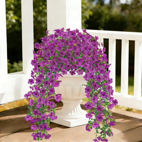 UV Resistant Artificial Hanging Flowers Outdoor Decor - 2 Pack Fake Hanging Plants with Silk Daisies for Spring Summer, No Fade Faux Flowers for Planter, Front Door, Porch, Patio, Garden, Yard - color: Light Purple