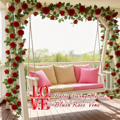 Felice Arts 2 Pack Red Artificial Rose Garland, Each 6.5FT Fake Flower Hanging Vines for Wedding Table Teepee Mirror Home Party Decor - color: Burgundy