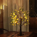 Green Leaf Birch Tree with LED Lights, 24 LED Warm Light Up Christmas Tree LED Fairy Spirit Tree Lamp with 3 AA Battery & USB Plug Light Up Table Top Artificial Tree for Wedding Home Christmas Décor - style: Green Leaf Birch Tree Black