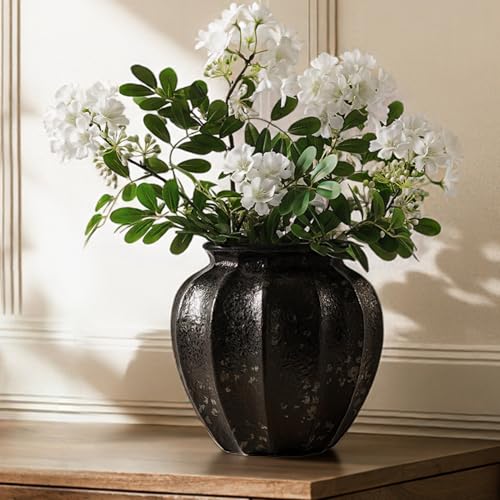 LE TAUCI 9" Ceramic Vase, Artisan Large Black Ceramic Vase for Modern Home Decor, Substantial & Stable, Handcrafted Flower Vase, Living Room & Dining Room Table Centerpiece, Distressed Iron Black - color: Distressed Iron Black, size: 9 inch