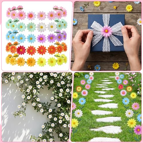 100 Pcs Fabric Daisy Flower, 4 cm Artificial Daisies, Small Fake Flowers, Mini Faux Flowers for Crafts for Easter Bonnet, DIY Wreath Wedding Craft Party Table (Mixed Color)
