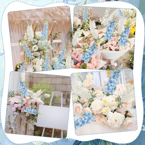 10 Pcs Delphinium Artificial Flowers for Decoration, 33.86 Inch Long Stem Larkspur Fake Flowers Light Blue Faux Silk Bouquets for Tall Vase Wedding Home Decor Floral Arrangements(White+Blue) - color: White+light Blue, size: 33.86 inch