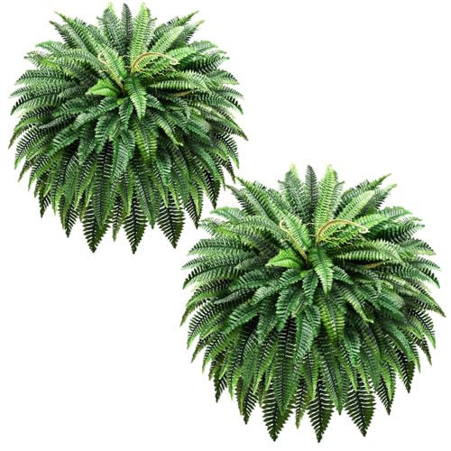 Suntee 48" Large Artificial Ferns 2 Pack, Realistic Fake Boston Fern Plant with 100 Bendable Fronds, UV Resistant Zero Maintenance Faux Bush for Outdoors Garden Patio Porch Living Room Home Decor
