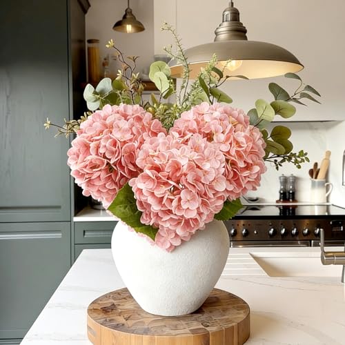 Jahe 4 Pcs Hydrangea Artificial Flowers, 20'' Tall Large Bloom Faux Hydrangea Flowers,Real Touch Fake Flowers, Bouquet Home Wedding Party Decor, DIY Floral Arrangement, Pink - color: Pink