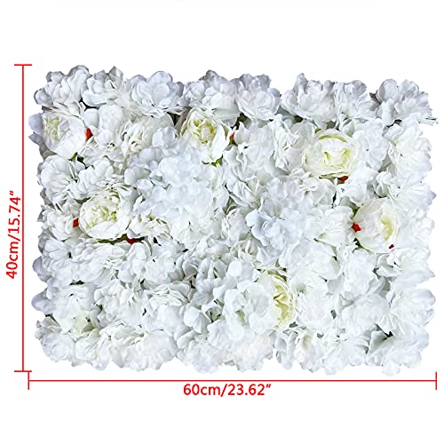 OUKANING 6 PCS Artificial Flower Wall Panels 3D Flower Wall Panel for Wall Backdrop 16" x 24" Faux Flower Wall Mat Silk Hydrangea Rose Floral Panel - color: White+Light Yellow