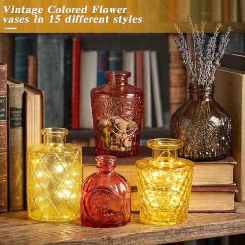 Set of 30 Gold Colored Glass Bud Vases - Small Textured Flower Vases for Centerpieces, Wedding Table Decor, Retro Home Decor Bulk Fall Vase Set for DIY, Events & Gifts - color: Fall Color