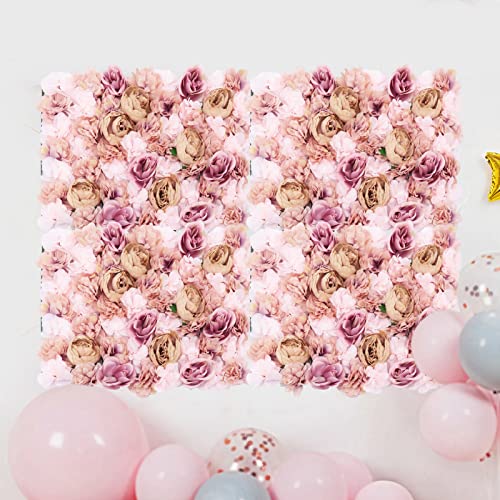 6 Pcs Flower Wall Panel Floral Backdrop,24 * 16in Artificial Flower Wall Panels Autumn Pink Flower Wall Decor Silk Fabric for Wedding Party Room Home Decor& Wall Decoration - color: Autumn Pink