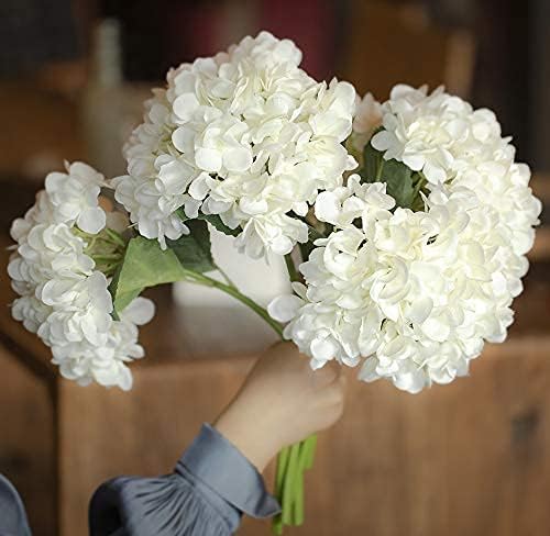 PARTY JOY 5PCS 15.4In Artificial Hydrangea Silk Flowers Bouquet Faux Hydrangea Stems for Wedding Centerpieces Home Decor (White, 5) - color: 5pc-white