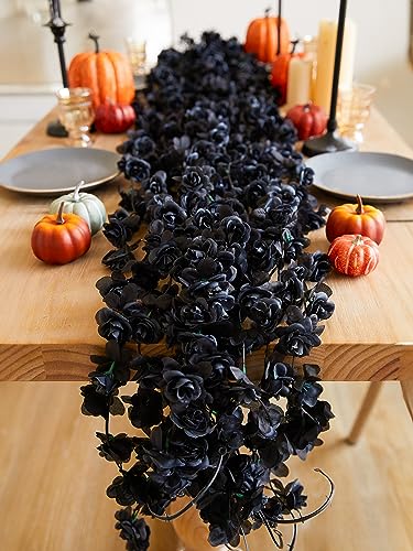 PARTY JOY 8pcs 65.6Ft Flower Garland, Fake Rose Vine Artificial Flowers Hanging Rose Ivy Garland for Room Wall Decor Hanging Baskets Wedding Arch Garden Background Decor - color: 8pc-black, size: 8PC