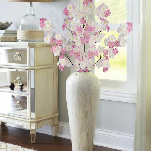 2 Pcs Artificial Cherry Blossom Flowers Branches Pink Faux Cherry Blossom Long Stem 41" Silk Cherry Blossom Tree Tall Fake Flower Arrangement for Home Wedding Centerpieces Spring Indoor Decor - color: Pink