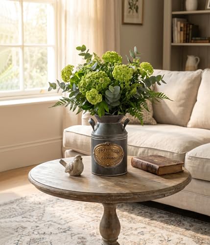 Yoillione Vintage Galvanized Metal Milk Can, Country Flower Jug Vase Farmhouse French Bucket, Home and Kitchen Decor Gift for Women Friends - color: Galvanized Milk Can, size: Small