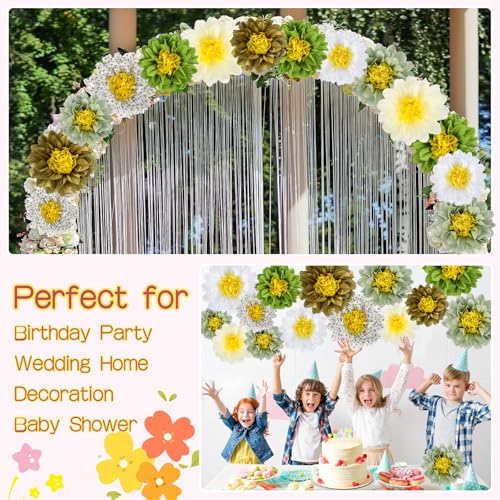 BestoFun 14 PCS Sage Green Tissue Paper Flowers – Elegant Party Decorations for Weddings, Baby Showers, Birthday, Bridal Showers, and Holiday Events - color: Sage Green
