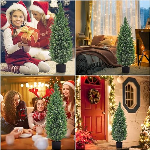 Artificial Topiary Cedar Tree, 60 inch Tall (2 Pieces), outdoor artificial tree Pot Faux Evergreen Fake Pine Cypress Trees Plant, UV Rated Artificial Greenery Set for Outdoor Indoor Front Porch Garden - color: 5ft