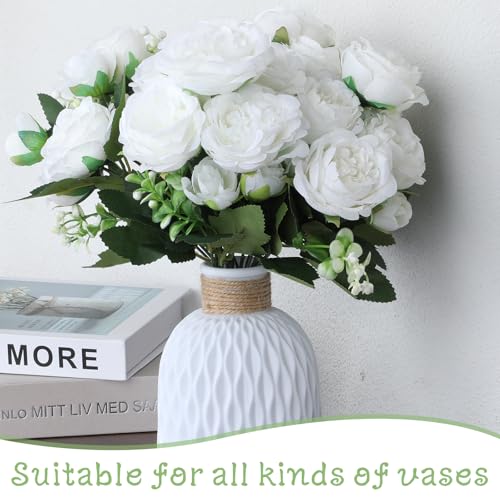 JJUNW 8 Bundles White Peonies Artificial Flowers, White Fake Peonies Silk Flowers with Stems Bulk Bouquet Reusable Realistic for Vase Floral Arrangements Wedding Table Decoration