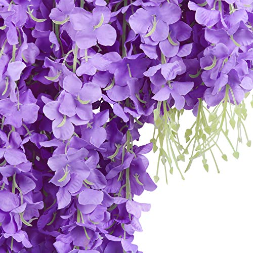 U'Artlines 24 Pack (Total 86.4 Feet) Artificial Fake Wisteria Vine Rattan Hanging Garland Silk Flowers String Home Party Wedding Decor (24, Purple) - color: Purple