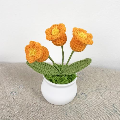 Joekaran Crochet Flowers Cute Little Flower, Farmhouse Fall Decor, Autumn Gifts for Women and Home, Thanksgiving, Halloween, Christmas, Office Desk Decoration (Orange Lily of the Valley) - color: Orange Lily of the Valley