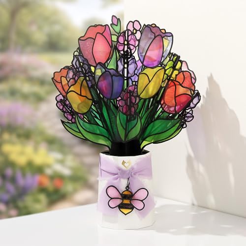 Lovepop Vibrant Tulip Suncatcher Bouquet - 3D Pop Up Paper Flower Bouquet for Mom, Her, Him, Women (Mother's Day, Birthday, Thank You, Get Well) 12 Inch - color: Vibrant Tulip Suncatcher Bouquet