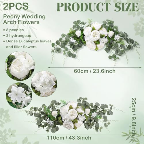 Suncalla 2 Pcs Floral Wedding Arch 30 Inch Rustic Artificial Flowers Swag Garland with Peonies Eucalyptus Leaves for Wedding Arrangement Table Centerpiece Ceremony Backdrop Party Decor(White) - color: White