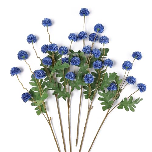 mizii 6Pcs Blue Fake Silk Pompon Mum Artificial Flowers Bulk Small Faux Chrysanthemums with Stems Realistic Floral Decorations for Wedding DIY Bouquet Centerpieces Shower Vase Home Decor (Royal Blue) - color: Royal Blue