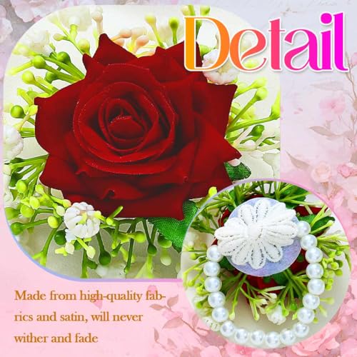 Wedding Corsage Wristlet Red Rose Wrist Corsage for Women (Red) - color: Red