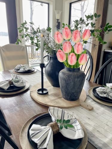6PCS 23" Fake Tulip Flowers Artificial Pink Tulips Long Stem Faux Flower, Silk Flower Décor for Floral Arrangement Home Farmhouse Wedding Decoration - color: Pink