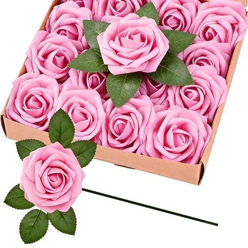 30pcs Real Looking Green Powder Foam Artificial Roses with Stems, Fake Rose Flowers for DIY Wedding Bouquets Bridal Shower Centerpieces Home Party Valentine's Day Mother's Day Decor Gift - color: 30pcs Green Powder
