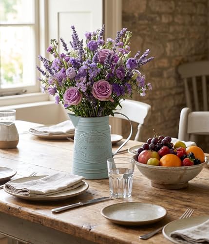 Yoillione Vintage Blue Metal Pitcher Vase, French Country Decorative Jug for Flowers, Rustic Farmhouse for Home Kitchen Decor - color: Lake Blue, size: Small