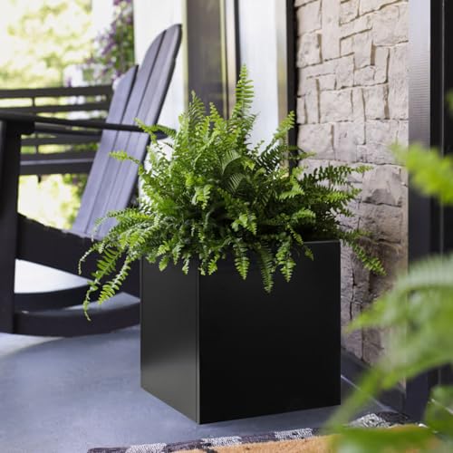 Galvanized Steel Black Planter Box Square 28 in Metal Large Planter Box Outdoor Indoor Huge Cube Heavy Duty Planter Modern Commercial Residential for Plants, Patio, Yard, Garden - color: Black, size: 28" L x 28" W x 28" H