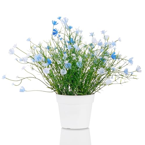 Artificial Babys Breath Potted Fake Plants with Flowers Faux Plants Indoor for Home Office Bookshelf Table Room Decor (Blue) - color: Blue