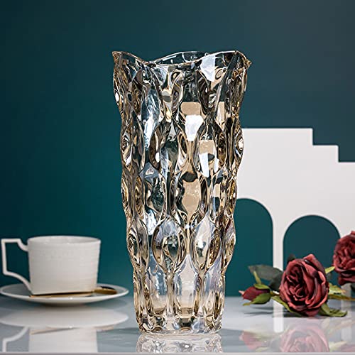 9.5" High Thickened Amber Glass Flower Vase for Home Decor, Dining Wedding Table Office Holiday Party Centerpiece Decoration - color: Amber-waterdrop Style