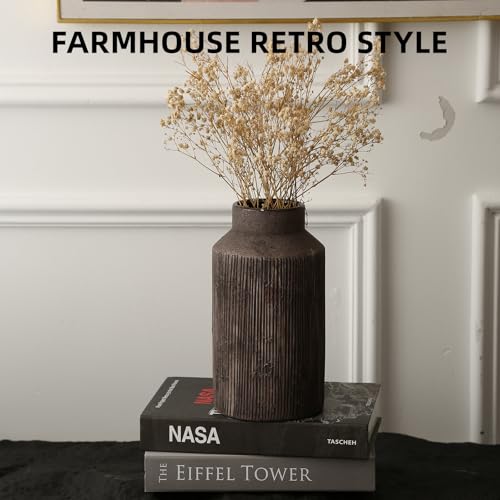 Rustic Vases for Home Decor. Ceramic Vase for Dining Table Decor. Terracotta Decorative Vase 9.7IN. ZSHLXM - color: Dark Brown, size: 5.2 x 9.6 inches