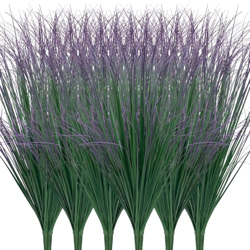 24Pcs Artificial Grass Plants, Faux Shrubs Wheat Grass, Artificial Tall Grass Fake Plants for Outdoor Decor,Artificial Greenery Stems Weed for Room Indoor Home Decor（Green Purple Tail） - color: Green Purple Tail, size: 24Pcs