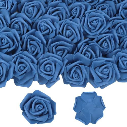 YIFYBYNavy Blue 50 PCS Foam Rose Stemless Artificial Flower Head Bulk 2.75in Small Fake Simulated Eternal Flores Roses Flower for DIY Craft Bridal Bouquets Centerpieces Arrangement Home Decoration - color: Navy Blue